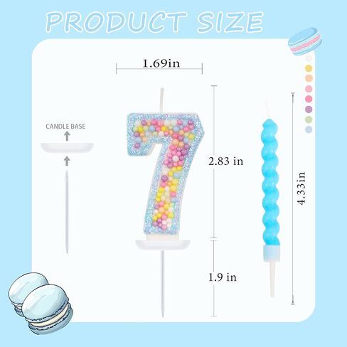 Number 7 Candle with 12 Pcs Spiral Candles, Colorful Macaron Birthday Candles for Girls Boys, Macaron Pastel Rainbow Cake Topper for Sweet Theme Party Decoration (Pink) in Kuwait