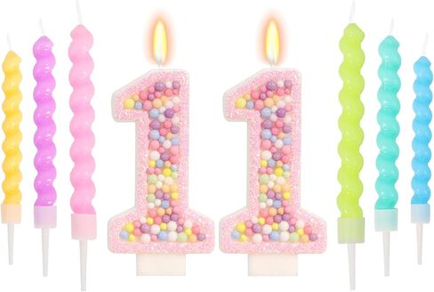 Number 7 Candle with 12 Pcs Spiral Candles, Colorful Macaron Birthday Candles for Girls Boys, Macaron Pastel Rainbow Cake Topper for Sweet Theme Party Decoration (Pink) in Kuwait