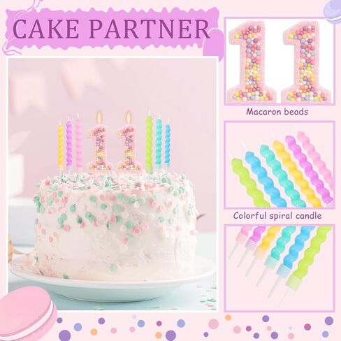 Number 7 Candle with 12 Pcs Spiral Candles, Colorful Macaron Birthday Candles for Girls Boys, Macaron Pastel Rainbow Cake Topper for Sweet Theme Party Decoration (Pink) in Kuwait