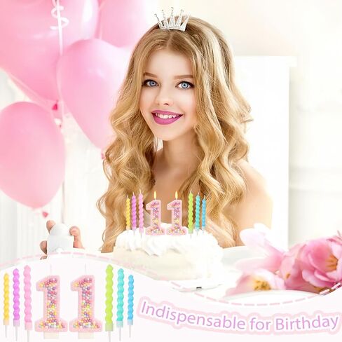 Number 7 Candle with 12 Pcs Spiral Candles, Colorful Macaron Birthday Candles for Girls Boys, Macaron Pastel Rainbow Cake Topper for Sweet Theme Party Decoration (Pink) in Kuwait