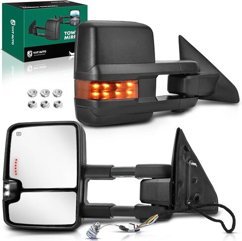 YHTAUTO Towing Mirrors Fit Ram 1500 2009-2018, Ram 2500/3500/4500/5500 10-18, Power Adjusted Heated, Led Backup Puddle Arrow Light, w/Temperature Sensor, Extendable Driver & Passenger Side Car Mirrors in Saudi Arabia