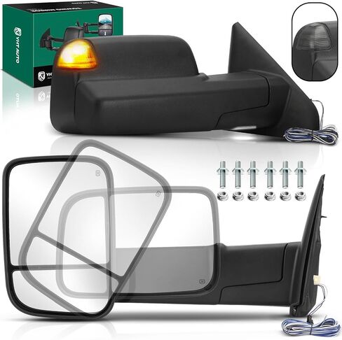 YHTAUTO Towing Mirrors Fit Ram 1500 2009-2018, Ram 2500/3500/4500/5500 10-18, Power Adjusted Heated, Led Backup Puddle Arrow Light, w/Temperature Sensor, Extendable Driver & Passenger Side Car Mirrors in Saudi Arabia