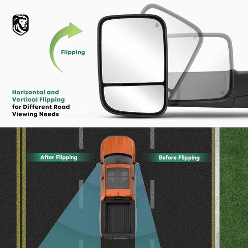 YHTAUTO Towing Mirrors Fit Ram 1500 2009-2018, Ram 2500/3500/4500/5500 10-18, Power Adjusted Heated, Led Backup Puddle Arrow Light, w/Temperature Sensor, Extendable Driver & Passenger Side Car Mirrors in Saudi Arabia
