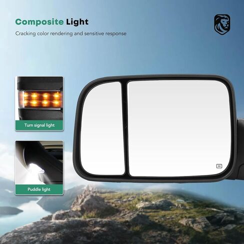 YHTAUTO Towing Mirrors Fit Ram 1500 2009-2018, Ram 2500/3500/4500/5500 10-18, Power Adjusted Heated, Led Backup Puddle Arrow Light, w/Temperature Sensor, Extendable Driver & Passenger Side Car Mirrors in Saudi Arabia