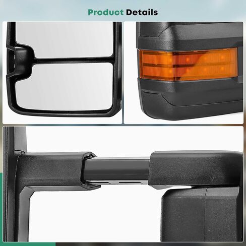 YHTAUTO Towing Mirrors Fit Ram 1500 2009-2018, Ram 2500/3500/4500/5500 10-18, Power Adjusted Heated, Led Backup Puddle Arrow Light, w/Temperature Sensor, Extendable Driver & Passenger Side Car Mirrors in Saudi Arabia
