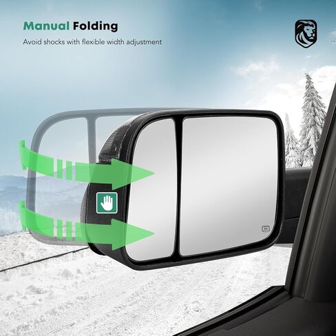 YHTAUTO Towing Mirrors Fit Ram 1500 2009-2018, Ram 2500/3500/4500/5500 10-18, Power Adjusted Heated, Led Backup Puddle Arrow Light, w/Temperature Sensor, Extendable Driver & Passenger Side Car Mirrors in Saudi Arabia