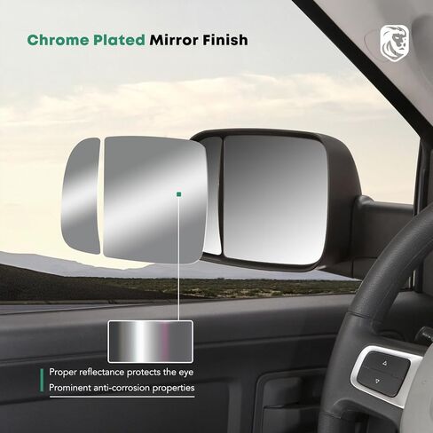 YHTAUTO Towing Mirrors Fit Ram 1500 2009-2018, Ram 2500/3500/4500/5500 10-18, Power Adjusted Heated, Led Backup Puddle Arrow Light, w/Temperature Sensor, Extendable Driver & Passenger Side Car Mirrors in Saudi Arabia