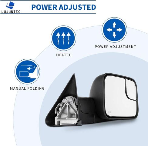 LUJUNTEC Tow Mirror Replacement fit for 2002-2008 For Dodge For Ram 1500 2003-2009 For Dodge For Ram 2500/3500 Pickup Towing Mirror Passenger Right Side Power Adjusted Heated No Turn Signal Light in Saudi Arabia