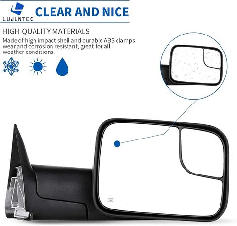 LUJUNTEC Tow Mirror Replacement fit for 2002-2008 For Dodge For Ram 1500 2003-2009 For Dodge For Ram 2500/3500 Pickup Towing Mirror Passenger Right Side Power Adjusted Heated No Turn Signal Light in Saudi Arabia