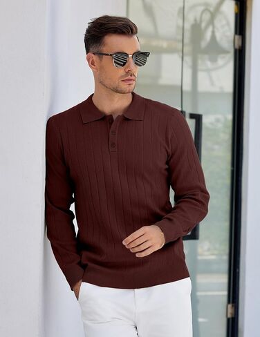 COOFANDY Mens Knit Polo Sweater Long Sleeve Polos Lightweight Casual Dress Pullover Sweaters in Saudi Arabia