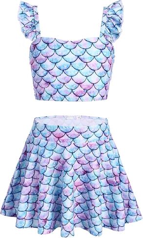 Arshiner Girls Swimsuits 3Pcs Ruffles Bathing Suits Summer Floral Printing Beach Surf Tankini Swimwear Set in Kuwait