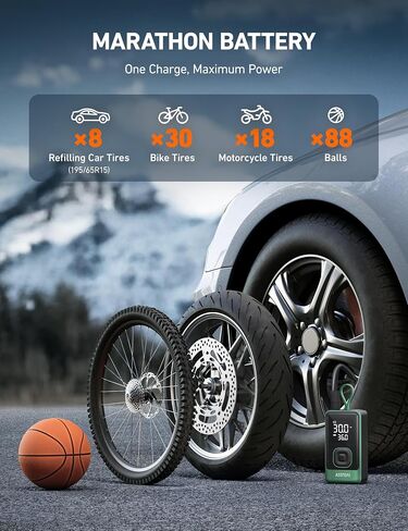 Astroai L7 Air Tyre Spelator ضاغط الهواء المحمول ، 150psi مضخة لاسلكية كهربائية مع تضخم سريع لمدة 1 دقيقة ، إغلاق السيارات ، ضوء LED-قابلة للشحن للسيارة ، سيارات الدفع الرباعي ، دراجة نارية ، إطارات الدراجة (الأخضر) in Kuwait