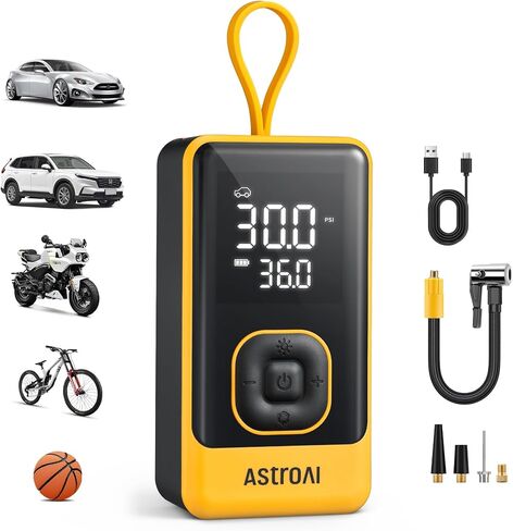 AstroAI L7 Air Tire Inflator Portable Air Compressor, 150PSI Electric Cordless Pump with Fast 1-min Inflation, Auto Shutoff, LED Light – Rechargeable for Car, SUV, Motorcycle, Bike Tires (Green) in Saudi Arabia