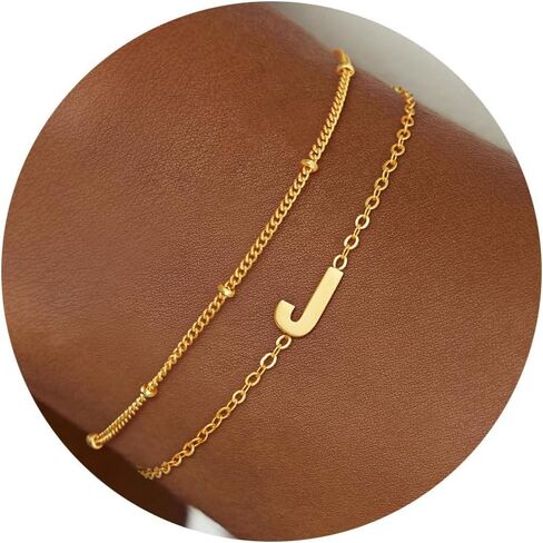 Gold Initial Bracelets for Woemn Girls - 18K Gold Plated Layered Initial Letter Bracelets Teen Girls Gifts for 5 6 7 8 9 10 Year Old Girl Birthday Gifts Gold Bracelet for Women in Kuwait