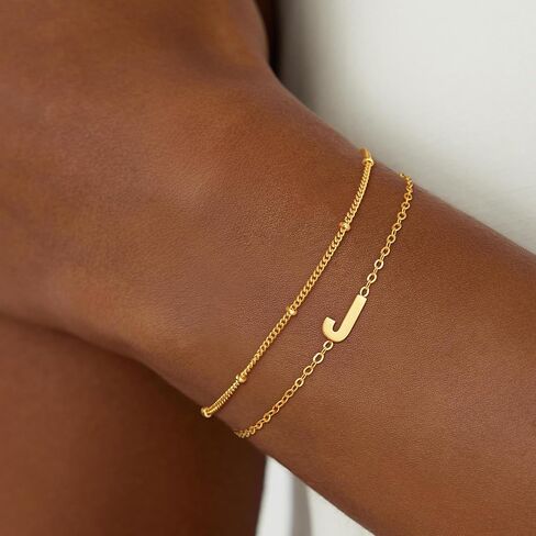 Gold Initial Bracelets for Woemn Girls - 18K Gold Plated Layered Initial Letter Bracelets Teen Girls Gifts for 5 6 7 8 9 10 Year Old Girl Birthday Gifts Gold Bracelet for Women in Kuwait