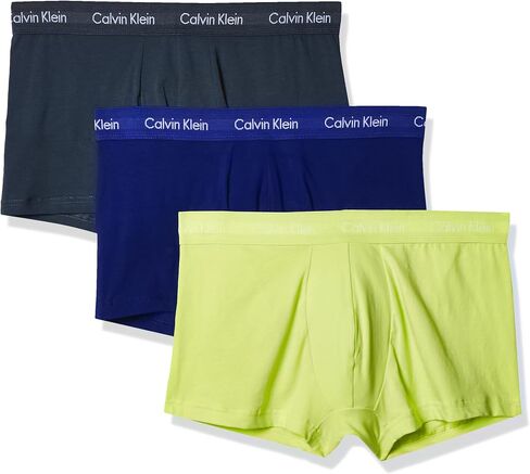 Calvin Klein Men's Cotton Stretch 3-Pack Low Rise Trunks, Purple Fuss/Blue Marin/Hydrangea Blue, XL in Kuwait