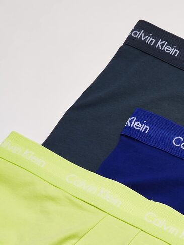 Calvin Klein Men's Cotton Stretch 3-Pack Low Rise Trunks, Purple Fuss/Blue Marin/Hydrangea Blue, XL in Kuwait