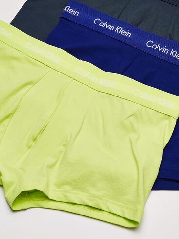 Calvin Klein Men's Cotton Stretch 3-Pack Low Rise Trunks, Purple Fuss/Blue Marin/Hydrangea Blue, XL in Kuwait