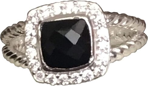مصمم مستوحى من Silver 7mm Petite Black Onyx Ring مع الماس المحاكاة حجم 6 7 8 9 10 جديد in Saudi Arabia