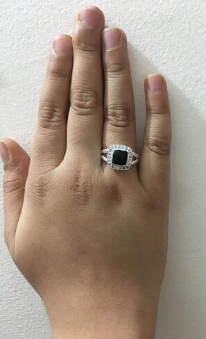مصمم مستوحى من Silver 7mm Petite Black Onyx Ring مع الماس المحاكاة حجم 6 7 8 9 10 جديد in Saudi Arabia