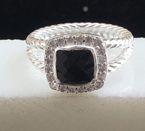 مصمم مستوحى من Silver 7mm Petite Black Onyx Ring مع الماس المحاكاة حجم 6 7 8 9 10 جديد in Saudi Arabia