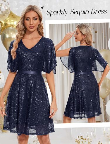 Wedtrend Women's Sparkly Sequin Dress Bat Sleeves Cocktail Dress Glitter Club Dress in Kuwait