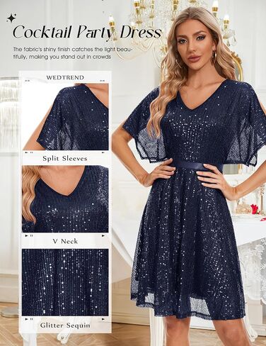 Wedtrend Women's Sparkly Sequin Dress Bat Sleeves Cocktail Dress Glitter Club Dress in Kuwait