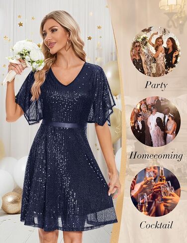 Wedtrend Women's Sparkly Sequin Dress Bat Sleeves Cocktail Dress Glitter Club Dress in Kuwait