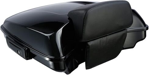 دراجة نارية XFMT 5.5 "رازيور جولة حزمة الجذع أمتعة سوداء المزلاج مع رف بود + كروم جبل ل Harley Touring Road Road Glide Glide Electra Glide Ultra Classic 2014-Later in Kuwait