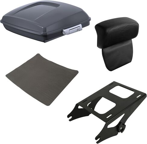 دراجة نارية XFMT 5.5 "رازيور جولة حزمة الجذع أمتعة سوداء المزلاج مع رف بود + كروم جبل ل Harley Touring Road Road Glide Glide Electra Glide Ultra Classic 2014-Later in Kuwait