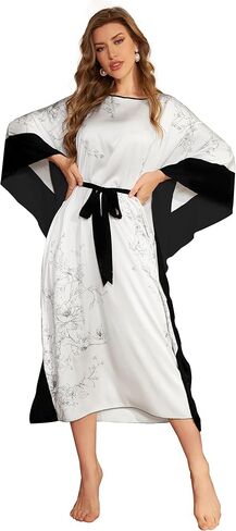 PRODESIGN Kaftan Dresses for Women - Round Neck Batwing Sleeve Floral Print Caftans Nightgown Robe Cover up Loungewear in Saudi Arabia
