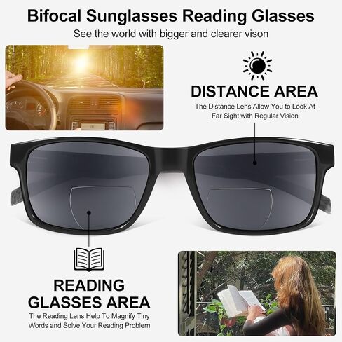 Ladeesse 3 Pack Bifocal Reading نظارات شمسية للرجال/النساء - الأزياء UV400 نظارة شمسية مع القراء بنيت في أشعة الشمس في الهواء الطلق in Saudi Arabia