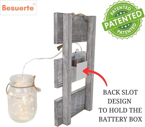 Besuerte Rustic Wall Decor, Wall Hanging Decor Farmhouse Wall Sconces Set of Two with LED Fairy Lights and Pink Flowers, Wall Decor for Dining Room, Living Room, Home Decor(Large,Rustic Gray) in Kuwait