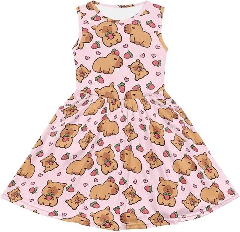 Girls Cute Summer Dresses 2-14Y Kids Mini Party Sun Dress Twirly Skater Dress Sleeveless Dress with Pockets in Kuwait