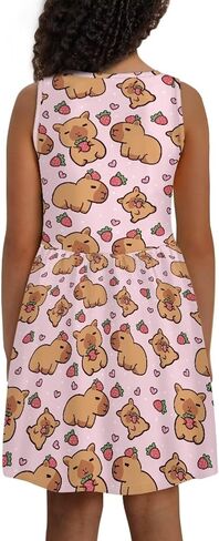 Girls Cute Summer Dresses 2-14Y Kids Mini Party Sun Dress Twirly Skater Dress Sleeveless Dress with Pockets in Kuwait