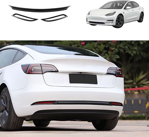 إكسسوارات السيارة متوافقة مع Tesla Model 3 2023 2022 2021 2020 2019 لوحة واقي واقي المصد الخلفي الخارجي وغطاء ضوء الضباب الخلفي ABS 3pcs (النمط الأسود اللامع) in Saudi Arabia