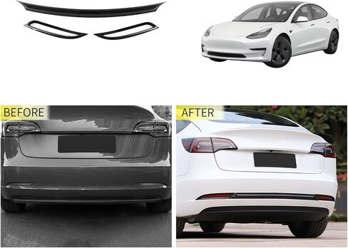 إكسسوارات السيارة متوافقة مع Tesla Model 3 2023 2022 2021 2020 2019 لوحة واقي واقي المصد الخلفي الخارجي وغطاء ضوء الضباب الخلفي ABS 3pcs (النمط الأسود اللامع) in Saudi Arabia