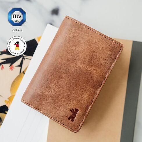 BERLINER BAGS Vintage Genuine Leather Card Holder Porto, Slim Bifold Wallet, RFID Wallet for Men and Women - Brown in Kuwait