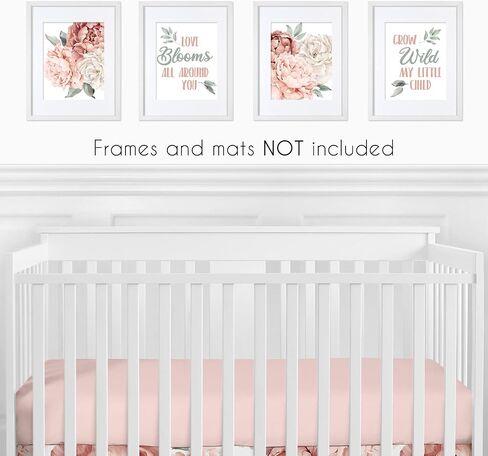 Sweet Jojo Designs Blush Pink, Grey and White Love Peace Joy Bliss Wall Art Prints Room Decor for Baby, Nursery, and Kids for Watercolor Floral Collection - Set of 4 in Saudi Arabia