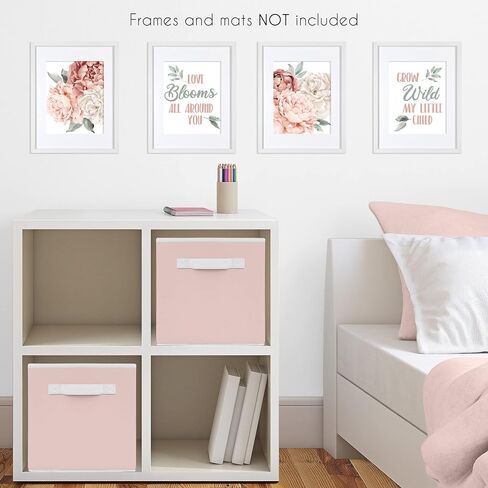 Sweet Jojo Designs Blush Pink, Grey and White Love Peace Joy Bliss Wall Art Prints Room Decor for Baby, Nursery, and Kids for Watercolor Floral Collection - Set of 4 in Saudi Arabia
