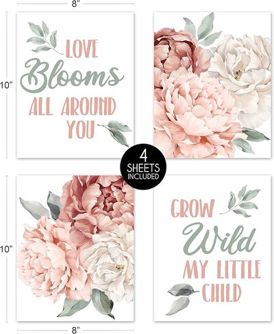 Sweet Jojo Designs Blush Pink, Grey and White Love Peace Joy Bliss Wall Art Prints Room Decor for Baby, Nursery, and Kids for Watercolor Floral Collection - Set of 4 in Saudi Arabia