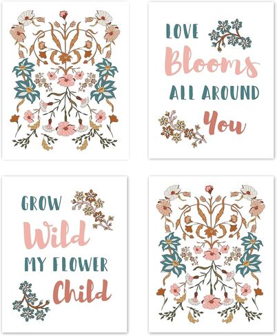 Sweet Jojo Designs Blush Pink, Grey and White Love Peace Joy Bliss Wall Art Prints Room Decor for Baby, Nursery, and Kids for Watercolor Floral Collection - Set of 4 in Saudi Arabia