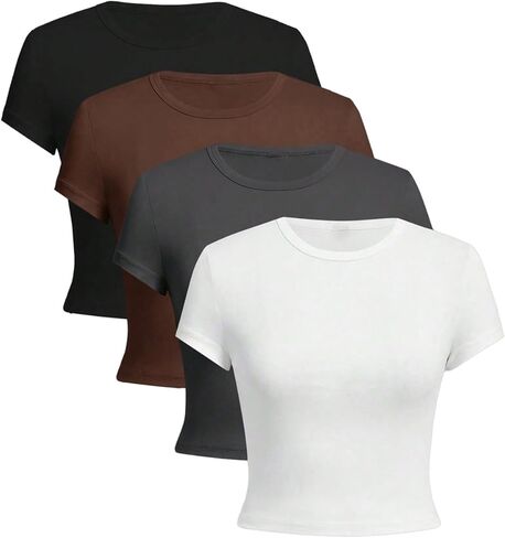Oyoangle Girl's 4pcs Crew Neck Sleeve Shirt قميصًا أساسي in Saudi Arabia