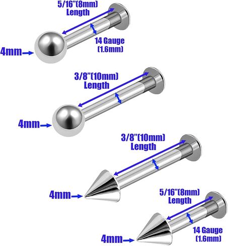 8Pcs 14g 8mm 10mm Labret Studs Piercing Jewelry Monroe Tragus Cartilage Lip Medusa 4mm Ball Cone More Choices in Saudi Arabia