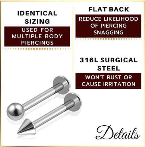 8Pcs 14g 8mm 10mm Labret Studs Piercing Jewelry Monroe Tragus Cartilage Lip Medusa 4mm Ball Cone More Choices in Saudi Arabia