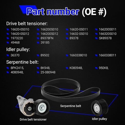 90K-39185 Serpentine Belt Drive Tensioner Pulley Component Kit for 2007-2018 Lexus GX460 LX570 Toyota Sequoia Tundra Land Cruiser Replace# 39185 36370 8PK2415 （Set of 3） in Saudi Arabia