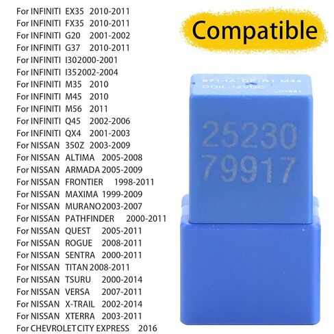 2pcs 25230-79917 4 Pin 12V Relay Fits for Nissan Altima Armada Frontier Maxima Murano Pathfinder Rogue Sentra Versa, for Infiniti G37 FX35 EX35 I35 QX4, for Chevrolet City Express # RY418T 2523079917 in Kuwait