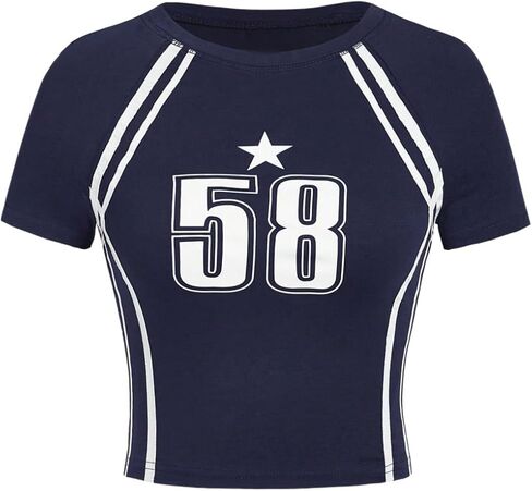 Girl's Y2k Jersey Shirts Number Graphic Crop Tee Short Sleeve Crew Neck T-Shirt in Saudi Arabia
