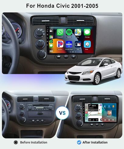 [2G+64G] Car Stereo Radio for Honda Civic 2001 2002 2003 2004 2005 with Wireless CarPlay/Android Auto, 9 inch Android 13 Touch Screen Head Unit, GPS Navi/WiFi/Bluetooth/Mirror Link/Camera in Saudi Arabia