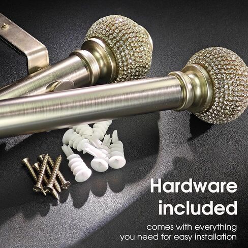 1-1/8 Inch Diameter Brushed Silver Curtain Rod with Rhinestone Finials, 72-144'' Telescoping Single Curtain Rods for window width 68-140 inch, 1 pack in Kuwait